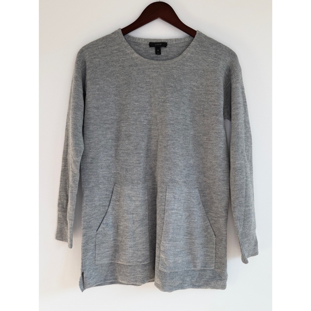 J Crew 100% Merino Wool Pocket Sweater Minimalist Women XS Gray‎ Office Layering